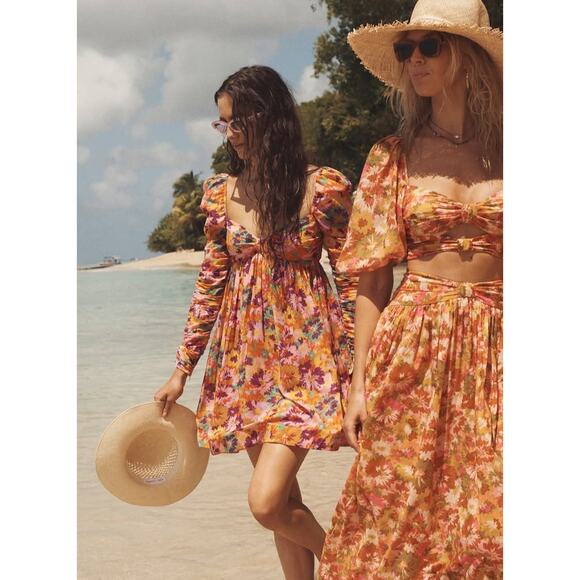 Zimmermann Dresses & Skirts - Zimmermann Violet Twist Front Mini Dress Mustard Multi Floral Orange Sz 4